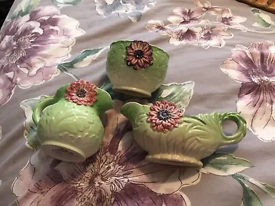 Buy Shorter & Son Hand Painted Pottery Green Painted With Flowers • 9.99£