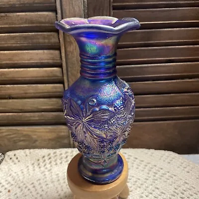 Buy Vintage Cobalt Blue Carnival Glass Imperial Loganberry Bud Vase In Iridescent • 27.55£