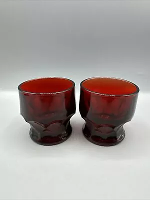 Buy Vintage Ruby Red Juice Water Glasses Anchor Hocking Georgian Honeycomb 3  Set/2 • 8.62£