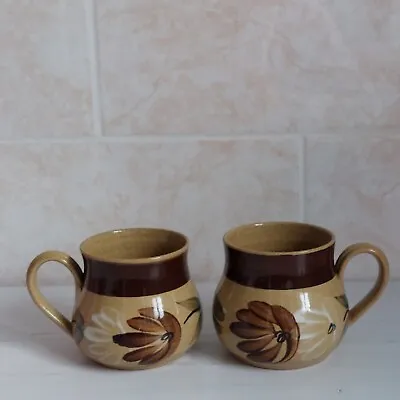 Buy Holkham Pottery Small Mug X2 Tea Coffee Brown Floral Flower Norfolk Signed • 12.99£