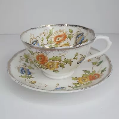 Buy Royal Albert Crown China Tea Cup  Floral Poppy Cup & Saucer Pattern 7729 Antique • 19.99£