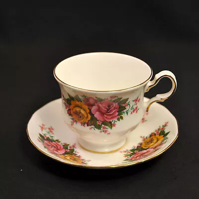 Buy Queen Anne Footed Cup & Saucer #8673 Roses Pink Rust W/Gold 1946-1966 Bone China • 31.11£