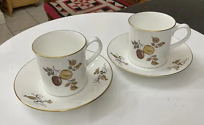 Buy Vintage 2 Royal Worcester Autumn Gold Bone China Coffee Cup Can & Saucer Fruit • 15£