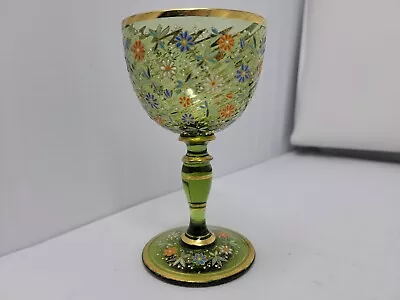 Buy ANTIQUE Moser Type Raised Enamel Flower Pattern Wine Glass 5 1/8  • 153.93£
