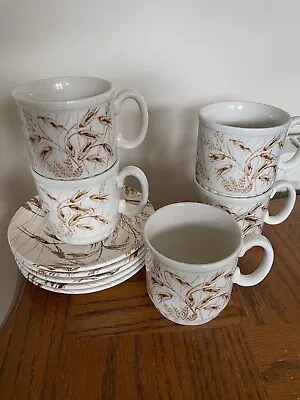 Buy 5 X English Ironstone Tableware Cups & Saucers Wild Oats Pattern • 14.95£