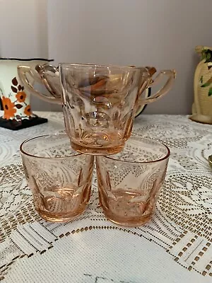 Buy Set Of 3 Small Pink Depression Glass Tumblers Made In France  • 6£