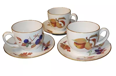 Buy Vintage Porcelain Royal Worcester England 3 Cups & Saucers 1961 Evesham • 20.18£