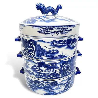 Buy Vintage Blue Willow Bombay Porcelain Tiffin Box Chinese Dragon Stacking Dish • 241.27£