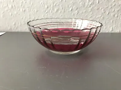 Buy Vintage Cranberry Glass Dessert Bowl With Gilt Rings Made In France • 5.50£
