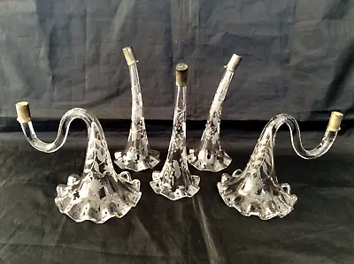 Buy Antique, Hand Blown, Etched, Clear Glass, Epergne Flutes. 5 Pieces. All Perfect • 42£