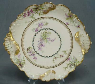 Buy B&H Limoges Purple Flowers Blue Ribbon Heavy Gold & Ivory Plate Circa 1890s • 119.88£
