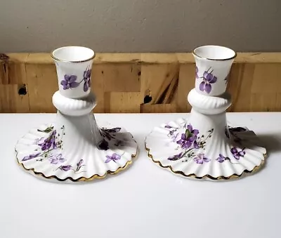 Buy Vtg. Set Hammersley England Victorian Violets Candlestick Holders Bone China • 70.95£
