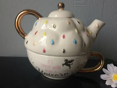 Buy Tea For One Teapot And Cup SET Fine China White UNICORN Dots Coffee Teapot W/Cup • 9.99£