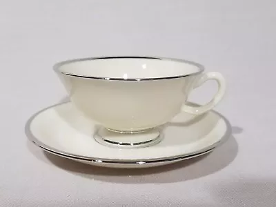 Buy Lenox China  Montclair  Platinum Trim Footed Tea Cup And Saucer Set - EXCELLENT • 6.72£