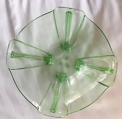 Buy Depression Bowl Green Clear Glass Ribbed Three Hole Display 9  Vintage 1930s • 18.24£