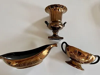 Buy 3 Pieces Vintage Beswick Copper Lustreware Trophy Vase, Boat Dish, Urn. Festive • 25£