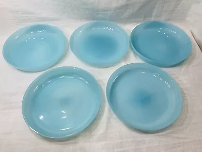 Buy Set Of 5 Antique French Blue Opaline Shallow Bowls Plates 7” • 239.35£