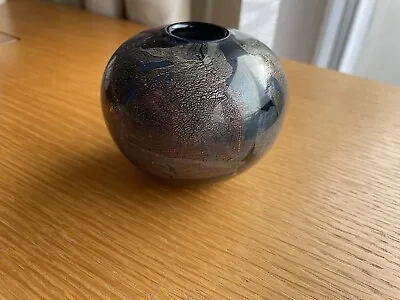 Buy Chunky Isle Of Wight Black Azurene Glass Vase 1980s 7cm H X 8cm W  VGC • 45£