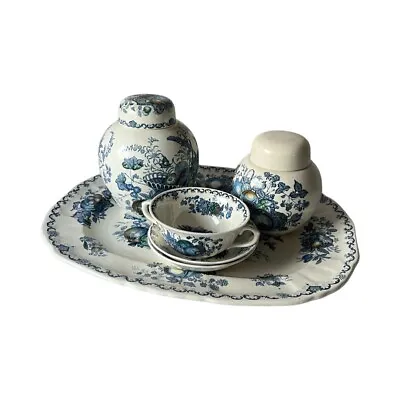 Buy Masons Fruit Basket China Set White Blue Ironstone Platter Jars Cup Plates Large • 60£