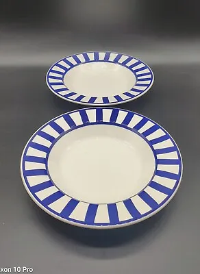 Buy Set Of 2 Windsor & Browne Italy Blue White Stripe 8.75  Rimmed Bowls Soup Salad  • 18.96£