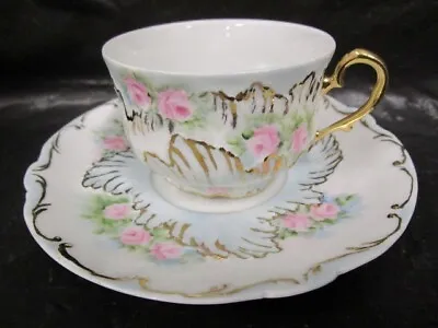 Buy Antique  - Blue Floral Pattern With Gold Trim - Limoges France - Cup And Saucer • 61.63£