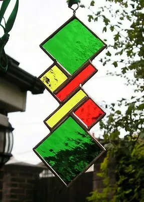 Buy Stained Glass Panel Abstract Suncatcher Geometric Handmade In England • 24£
