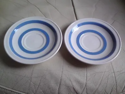 Buy Carrigaline Ireland Blue And White Striped Pottery Saucers X 2,USED. • 9.99£