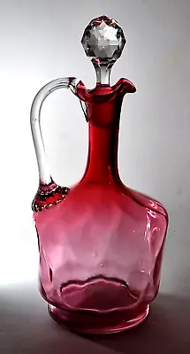 Buy Antique Cranberry Glass Jug Decanter - Red Optic Glass 9.5  • 36£