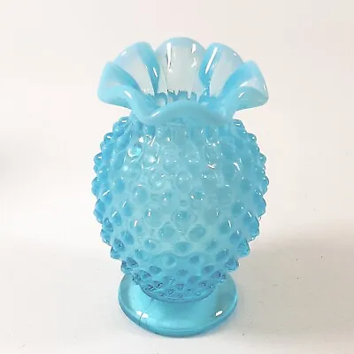 Buy Vtg Fenton Small Blue Opalescent Glass Hobnail Ruffled Top Bud Vase Toothpick • 23.61£
