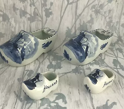Buy Four Dutch Blue And White Delft Pottery Clogs - Two Large Ashtrays And Two Small • 8£