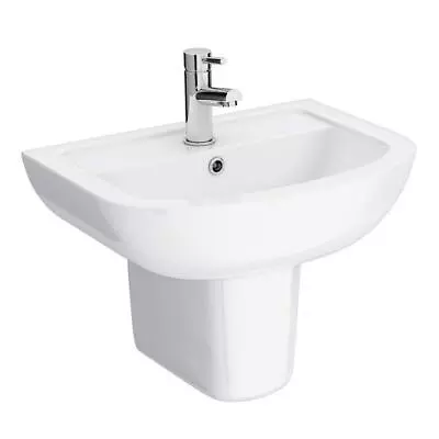 Buy Kartell Studio 550mm 1th Bathroom Basin Sink With Semi Pedestal-White-Wall Mount • 99£