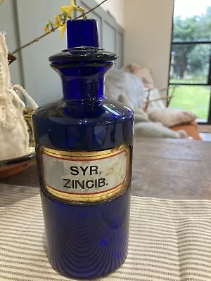 Buy Vintage / Antique Cobalt Blue Apothercary Chemist Medicine Bottle  *glass Label* • 50£