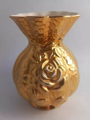 Buy Golden Royal Norfolk Pottery Floral Moulded Vase - Bright And Cheerful • 25£