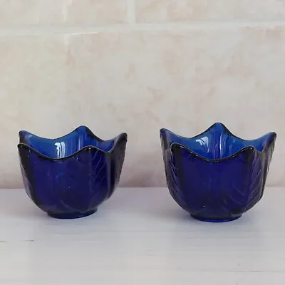 Buy Glass Candle Holder Cobalt Blue Tulip Floral Leaves Bell Spain Recycled Glass • 12.99£