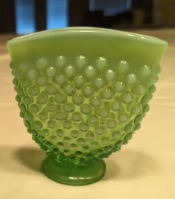 Buy 1940s Fenton Green Opalescent Hobnail Glass Mini Fan Vase • 52.18£