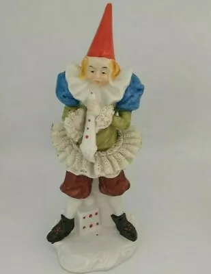 Buy Porcelain Dresden Lace Court Jester Gnome Clown Figurine 11 Hx4 1/2 W Vintage • 13.62£