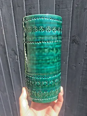 Buy Italian Bitossi Pottery Rimini Green Abstract Modernist Cylinder Vase Aldo Londi • 125£