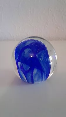 Buy Small Round Langham Glass Blue Paperweight With Original Label • 4.49£