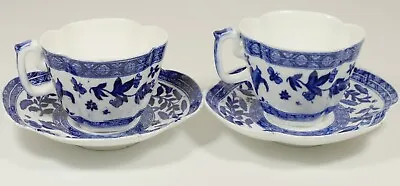 Buy Pair Of John Rose Colebrookdale (Early Coalport) Blue And White Cups & Saucers • 48.99£