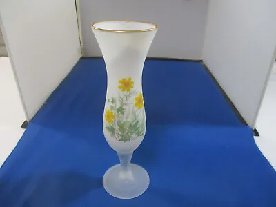 Buy Satin Frosted Art Glass Vase Floral Hand Painted White Gold Rim 8  • 1.60£