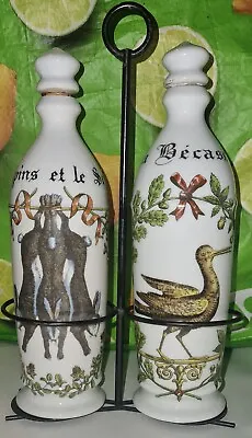 Buy Porcelaine D'Auteuil Paris Chambord Bottles For Vinegar + Oil With Metal Stand • 44.95£