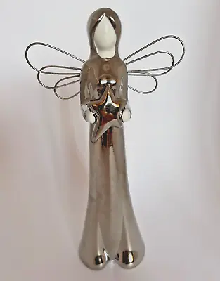 Buy Vintage Angel Figurine, Large Ceramic Glass Girl Angel Statue, Chrome Silver • 13.16£
