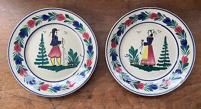 Buy Vintage Henriot Quimper France Faience Pottery Breton Man Woman Plates 8” • 127.88£