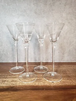 Buy 4 Gray Cut Crystal Liquor Cocktail Glasses Tasting Party Circle Lines Stemware • 24.05£