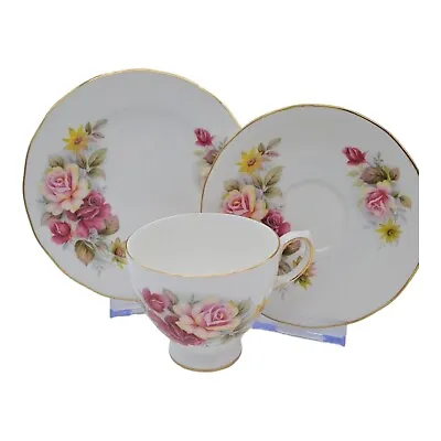 Buy Queen Anne 8517 Red Pink Rose Bone China Teacup Saucer And Side Plate Trio • 8.99£