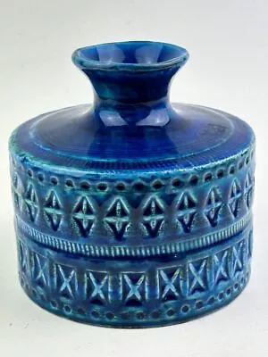 Buy BITOSSI Flat, Round Bottle Vase In Rimini Blue Glaze, 12cm. Mid-century Vintage. • 75£