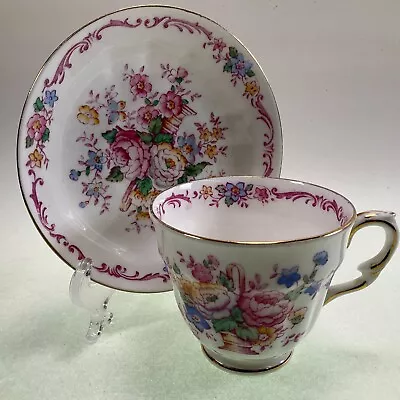 Buy Crown Staffordshire Fine Bone China Tea Cup & Saucer - Flower Basket - England • 15.11£