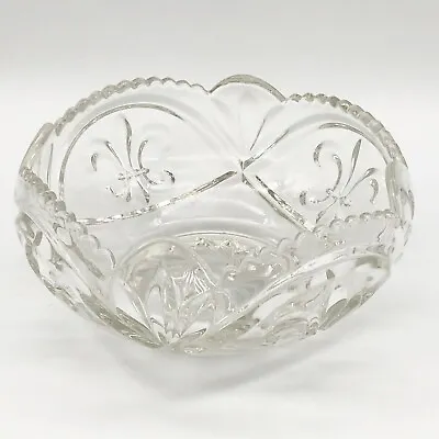 Buy Vintage Heavy Cut Glass Fruit / Trifle Bowl Centre Piece Fleur De Lis Pattern • 24.99£