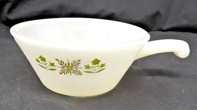 Buy Vintage Fire King  Green Meadow PatternWhite Milk Glass Soup Chile Bowl W/Handle • 3.35£