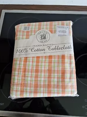Buy Vintage Cotton Table Cloth 175cm Walton & Co Orange Green Plaid Castle Mills • 10£